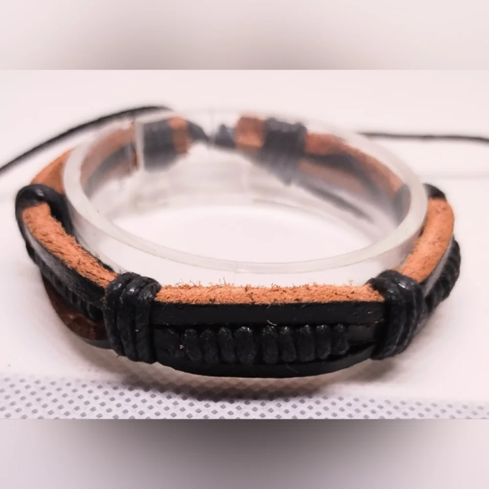 Men's Bracelet Leather Braided Brown New f83‎
